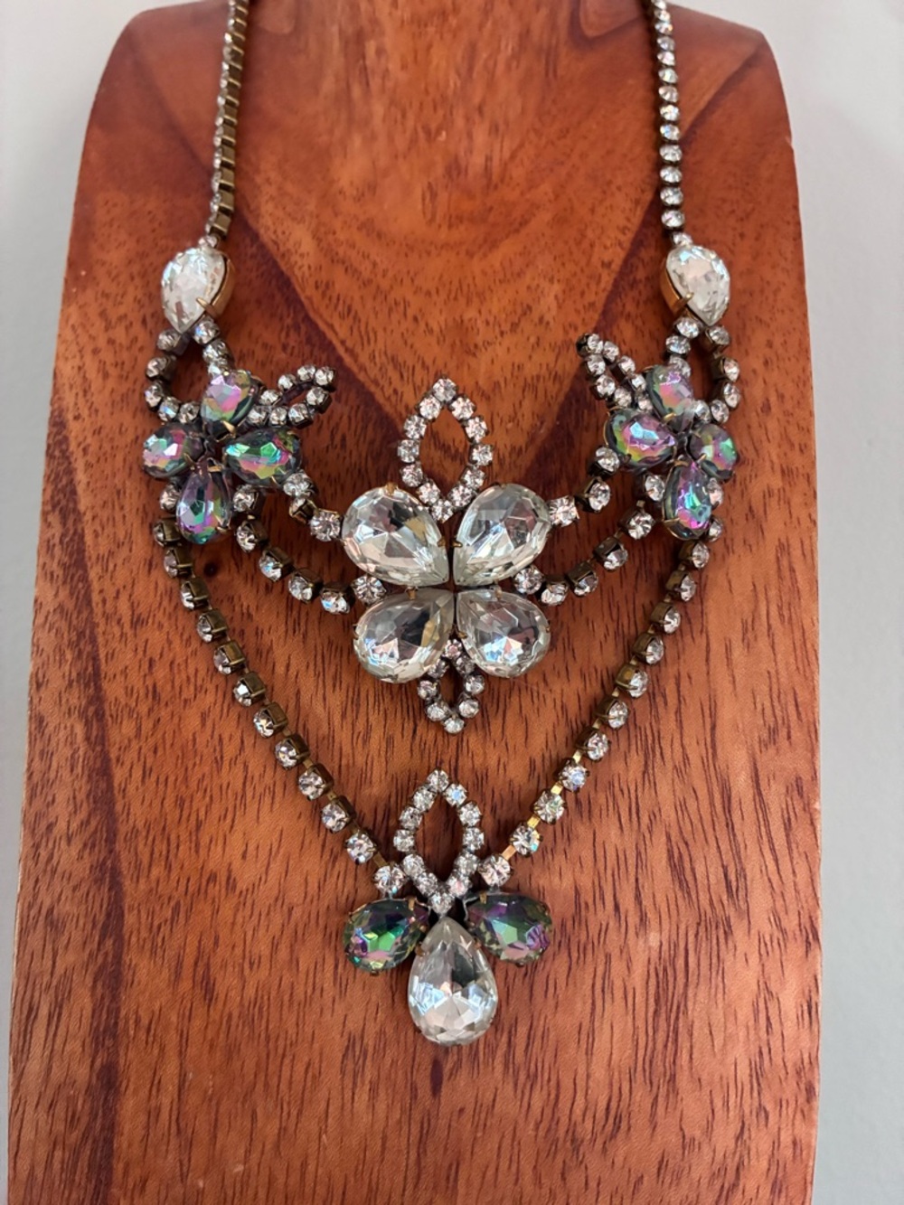 Antique Crystal Floral Multi-Strand Statement Necklace Husar D - Picture 2 of 7
